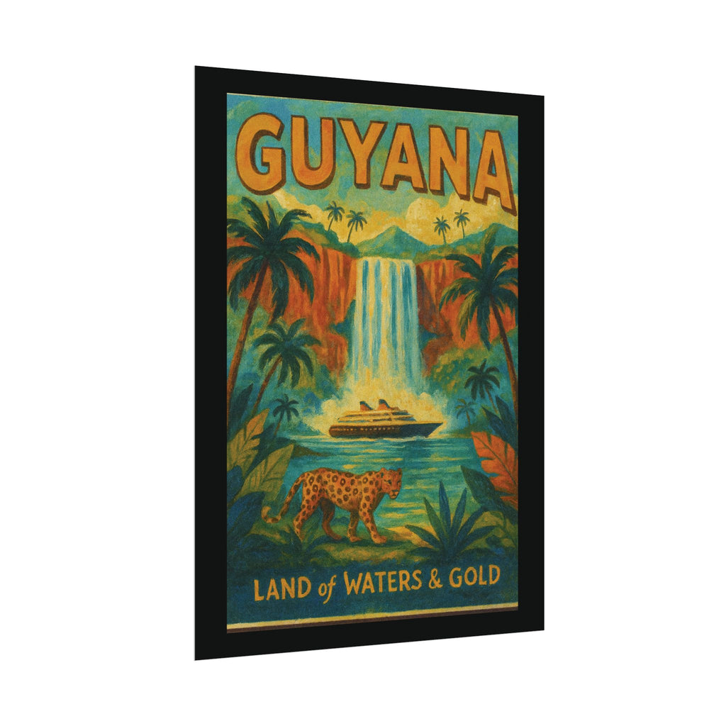Guyana Waterfall Travel Poster — Textured Watercolor Matte Print ("Land of Waters & Gold")