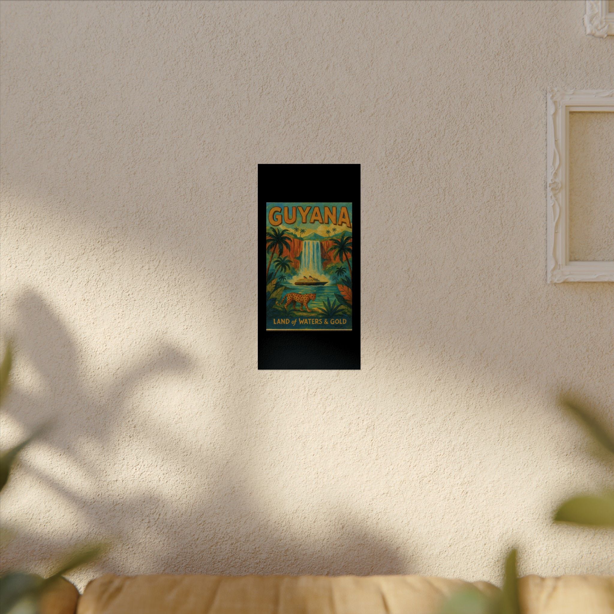 Guyana Waterfall Travel Poster — Textured Watercolor Matte Print ("Land of Waters & Gold")