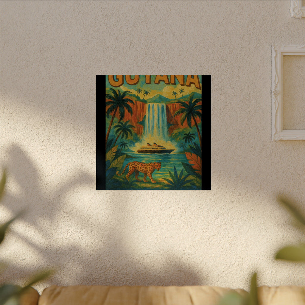 Guyana Waterfall Travel Poster — Textured Watercolor Matte Print ("Land of Waters & Gold")