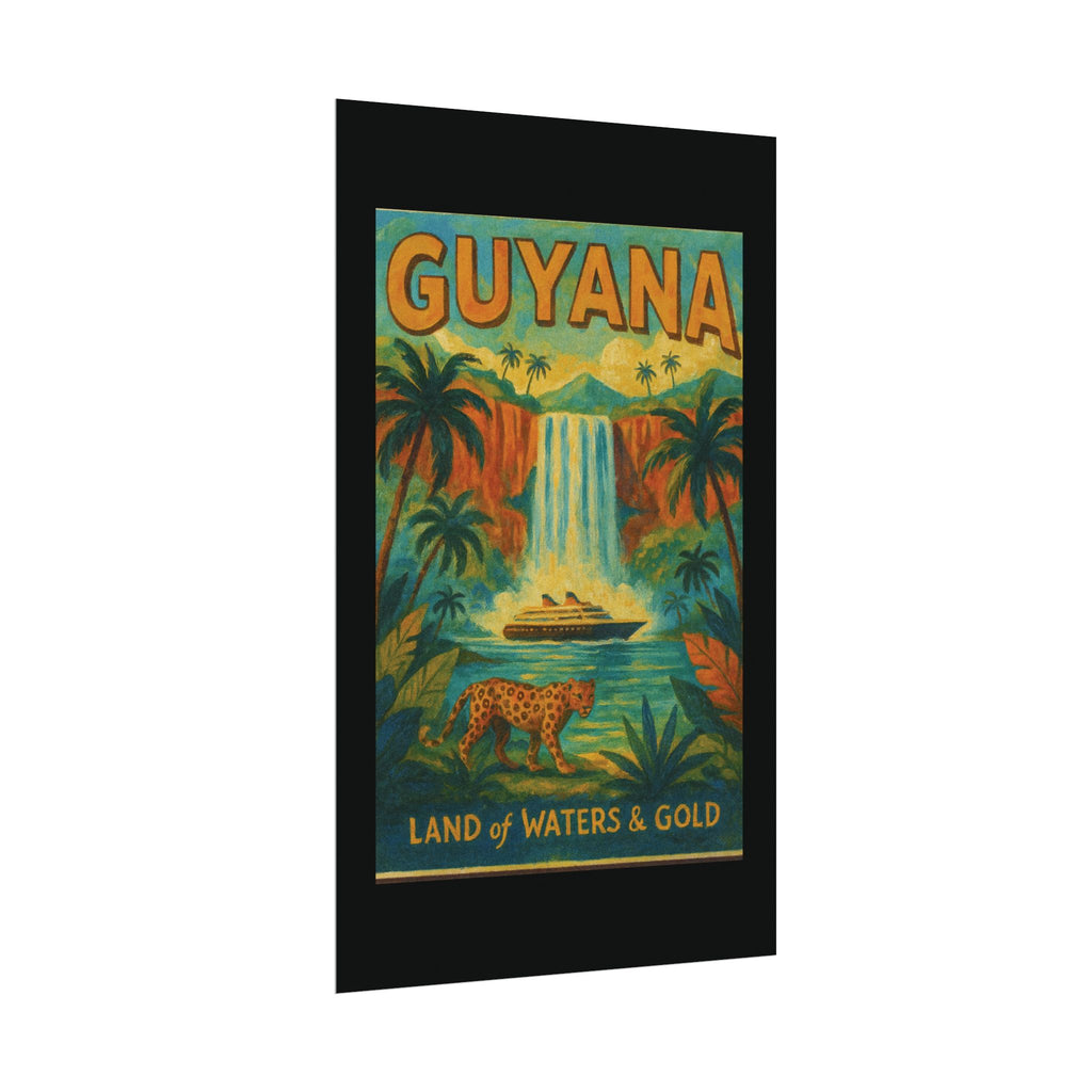 Guyana Waterfall Travel Poster — Textured Watercolor Matte Print ("Land of Waters & Gold")
