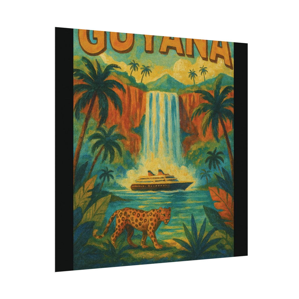 Guyana Waterfall Travel Poster — Textured Watercolor Matte Print ("Land of Waters & Gold")