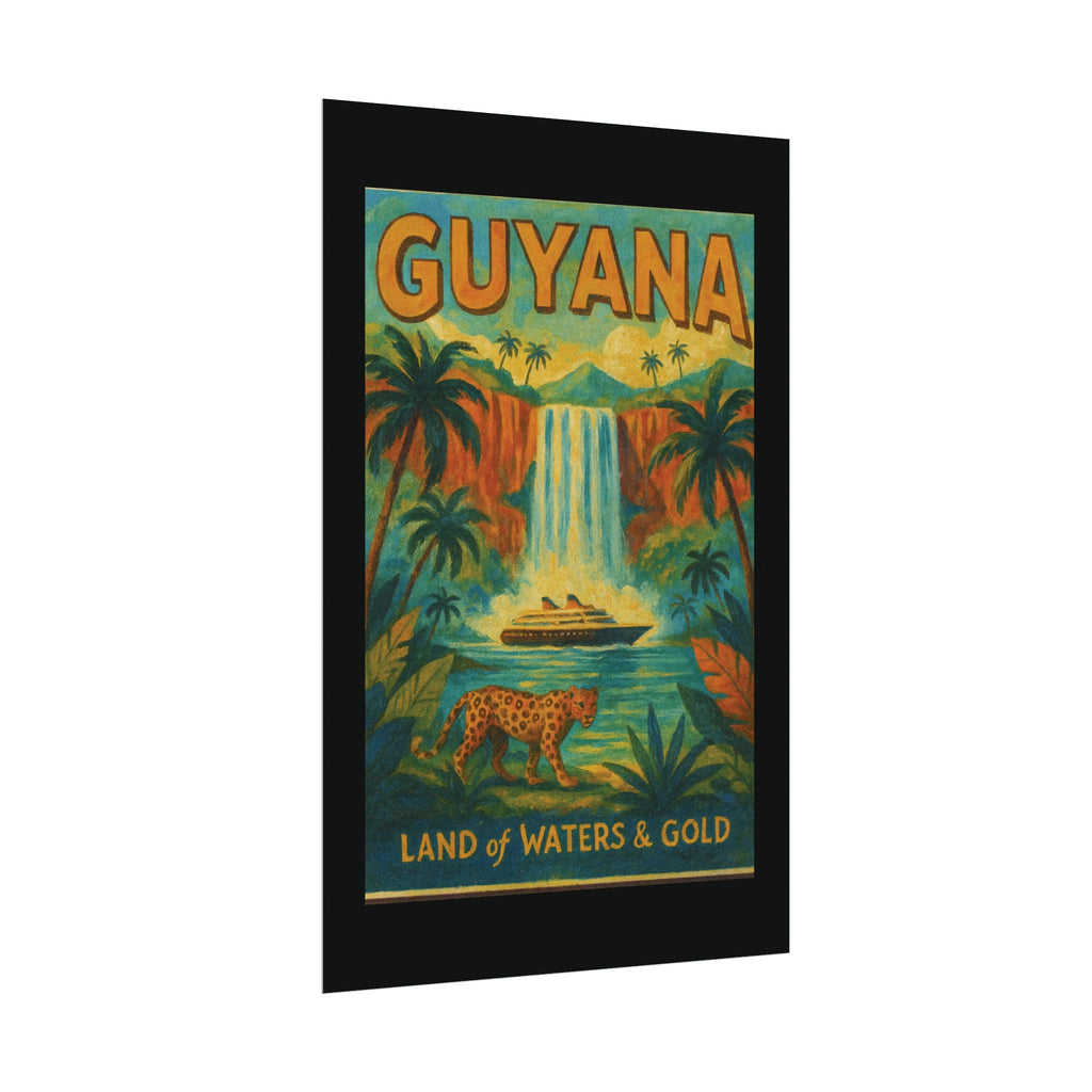 Guyana Waterfall Travel Poster — Textured Watercolor Matte Print ("Land of Waters & Gold")