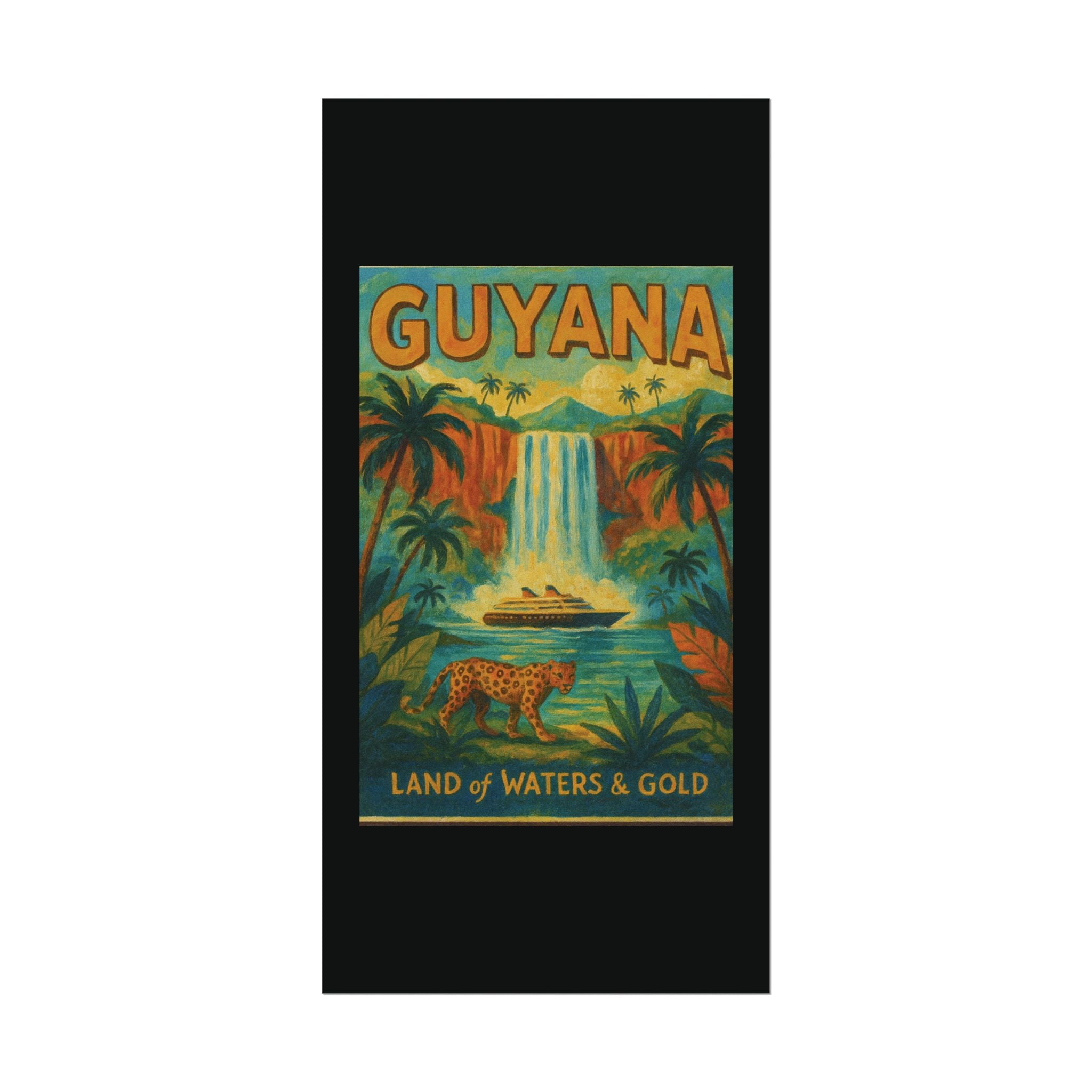 Guyana Waterfall Travel Poster — Textured Watercolor Matte Print ("Land of Waters & Gold")