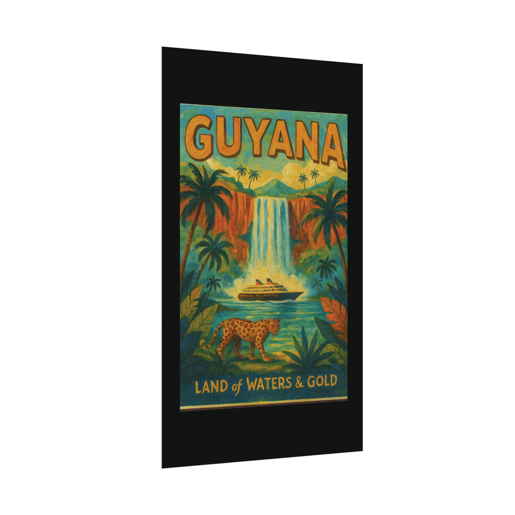 Guyana Waterfall Travel Poster — Textured Watercolor Matte Print ("Land of Waters & Gold")