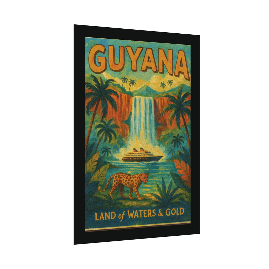 Guyana Waterfall Travel Poster — Textured Watercolor Matte Print ("Land of Waters & Gold")