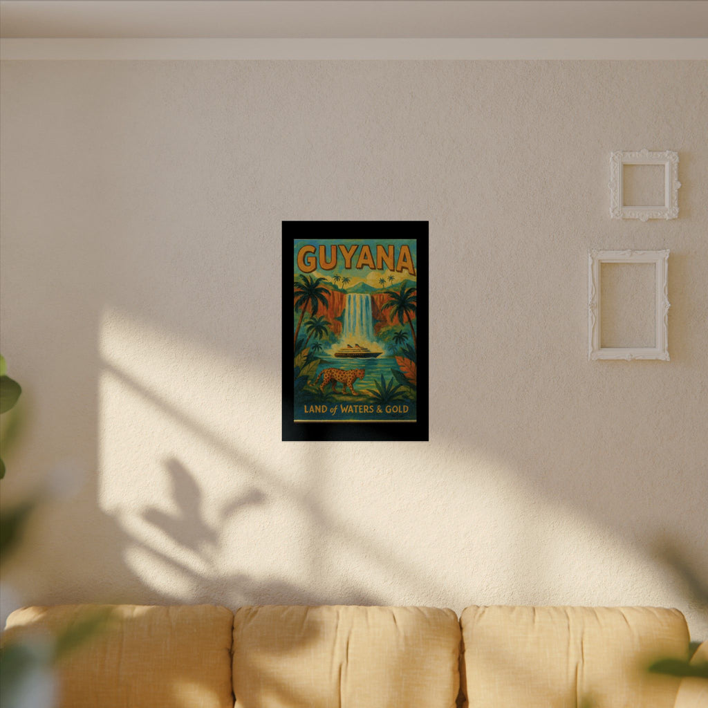Guyana Waterfall Travel Poster — Textured Watercolor Matte Print ("Land of Waters & Gold")