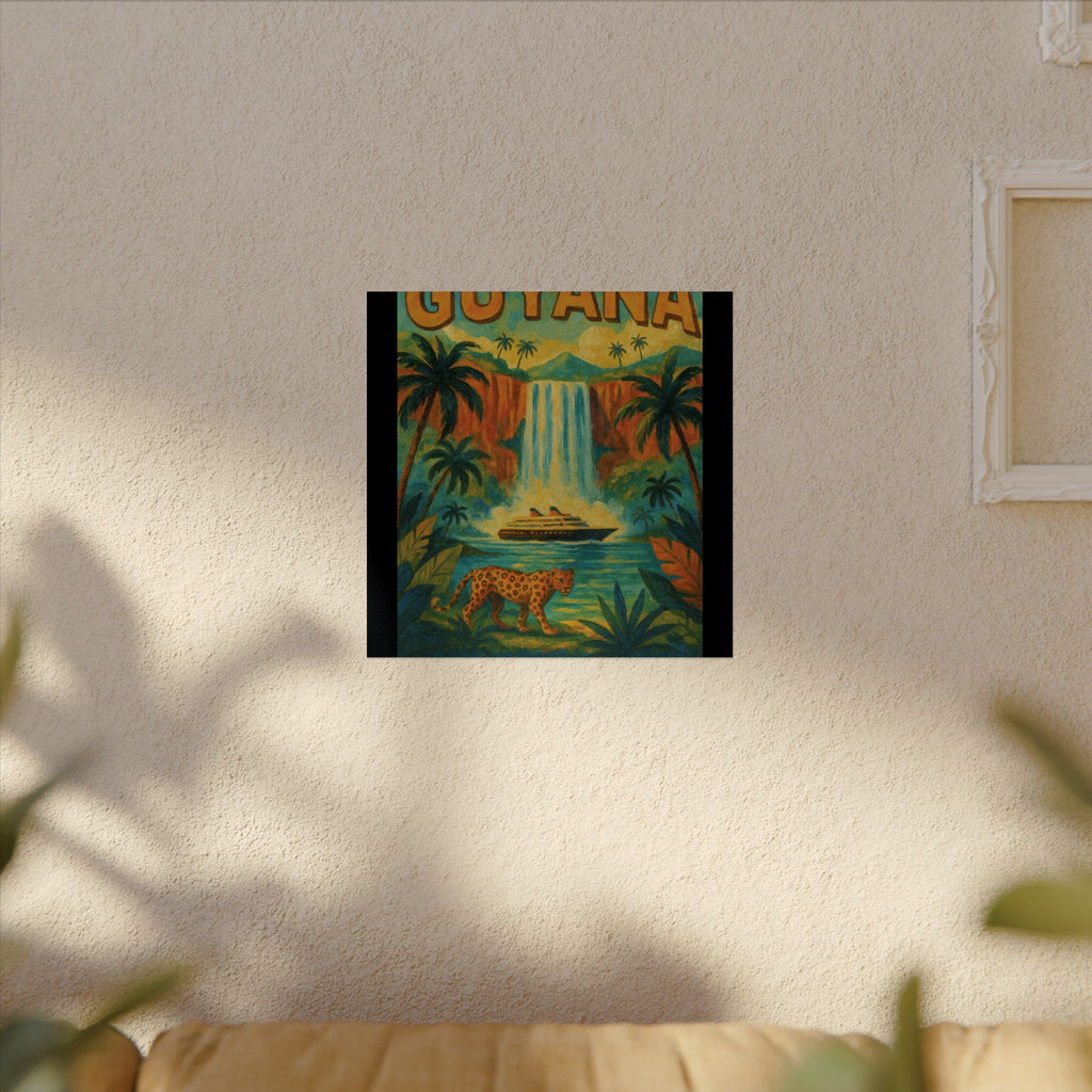 Guyana Waterfall Travel Poster — Textured Watercolor Matte Print ("Land of Waters & Gold")
