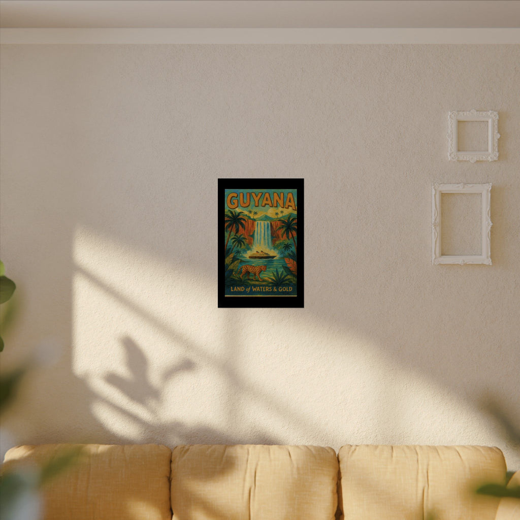 Guyana Waterfall Travel Poster — Textured Watercolor Matte Print ("Land of Waters & Gold")