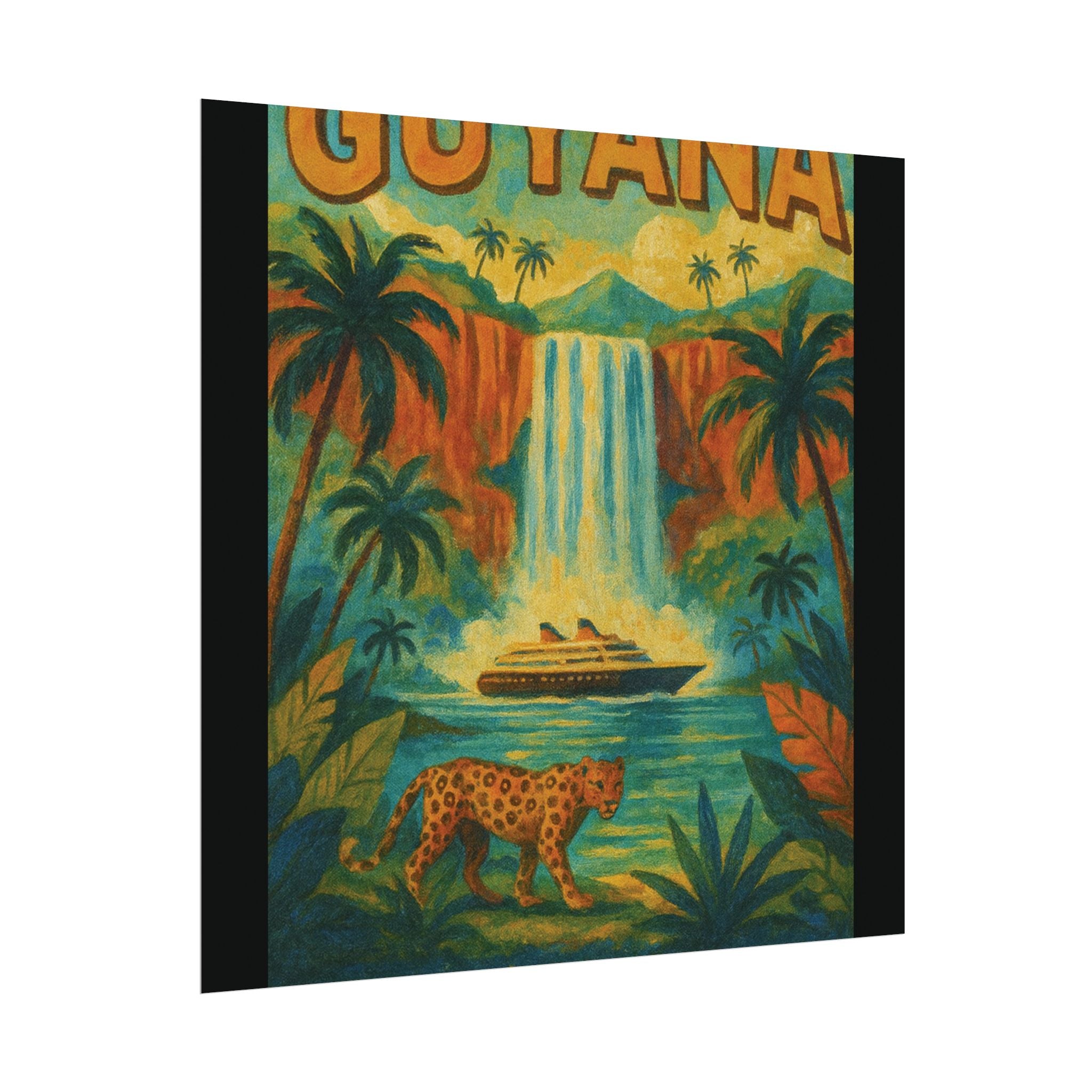Guyana Waterfall Travel Poster — Textured Watercolor Matte Print ("Land of Waters & Gold")