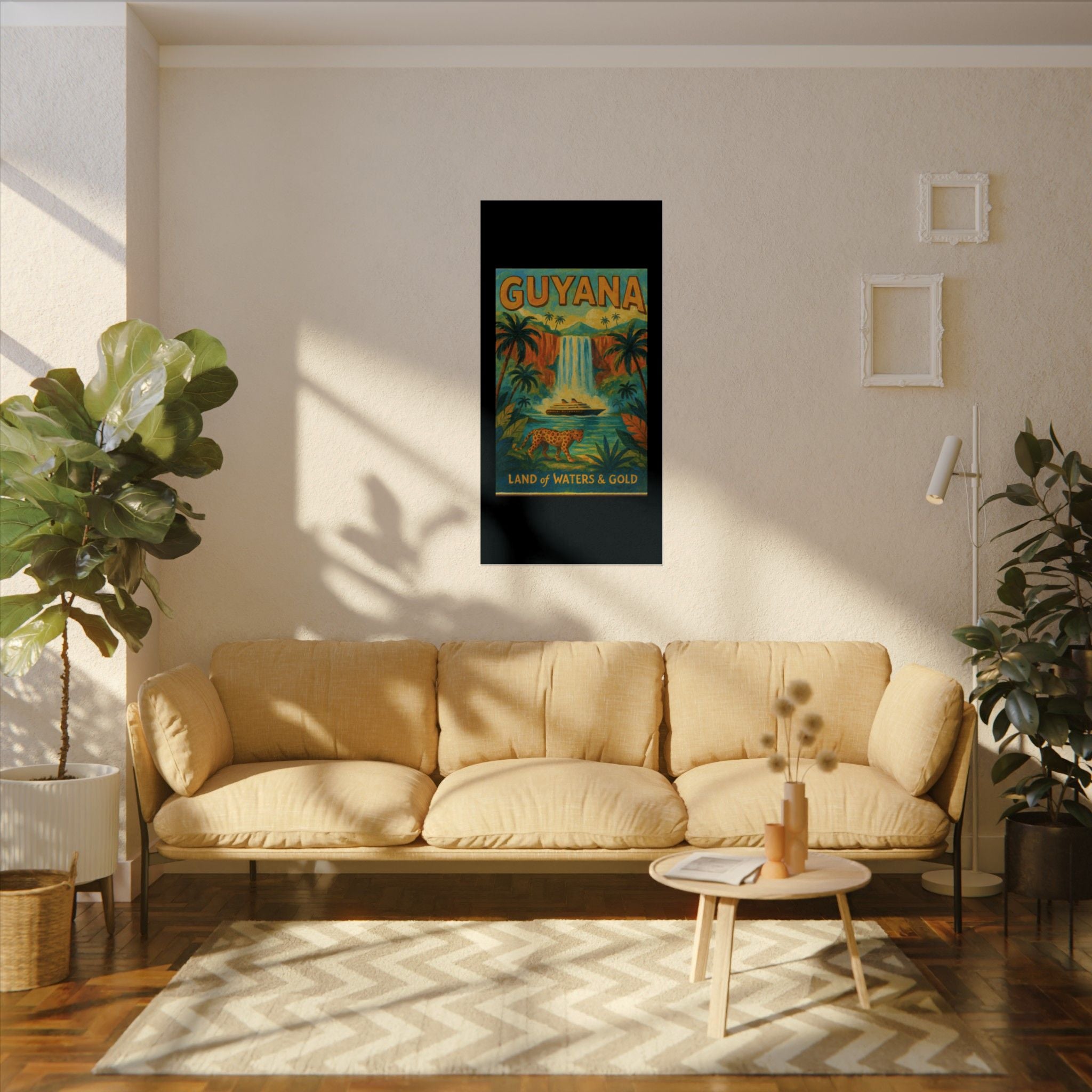 Guyana Waterfall Travel Poster — Textured Watercolor Matte Print ("Land of Waters & Gold")
