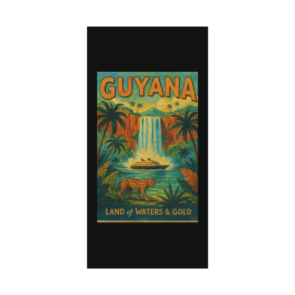 Guyana Waterfall Travel Poster — Textured Watercolor Matte Print ("Land of Waters & Gold")