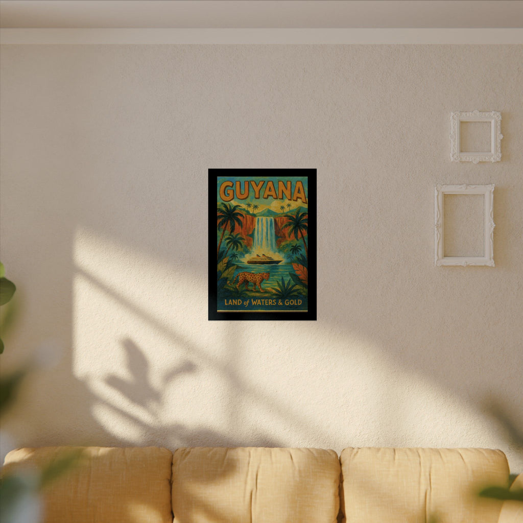 Guyana Waterfall Travel Poster — Textured Watercolor Matte Print ("Land of Waters & Gold")