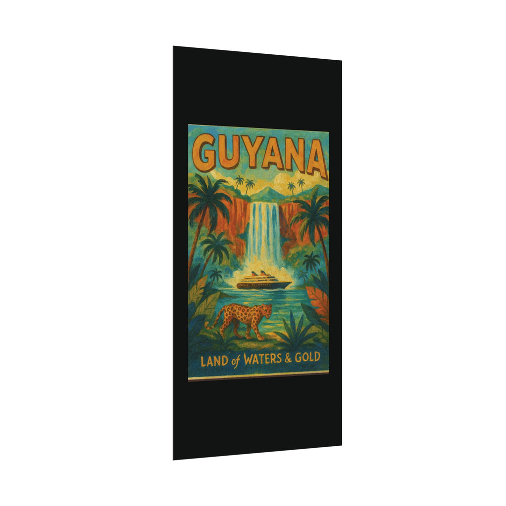 Guyana Waterfall Travel Poster — Textured Watercolor Matte Print ("Land of Waters & Gold")